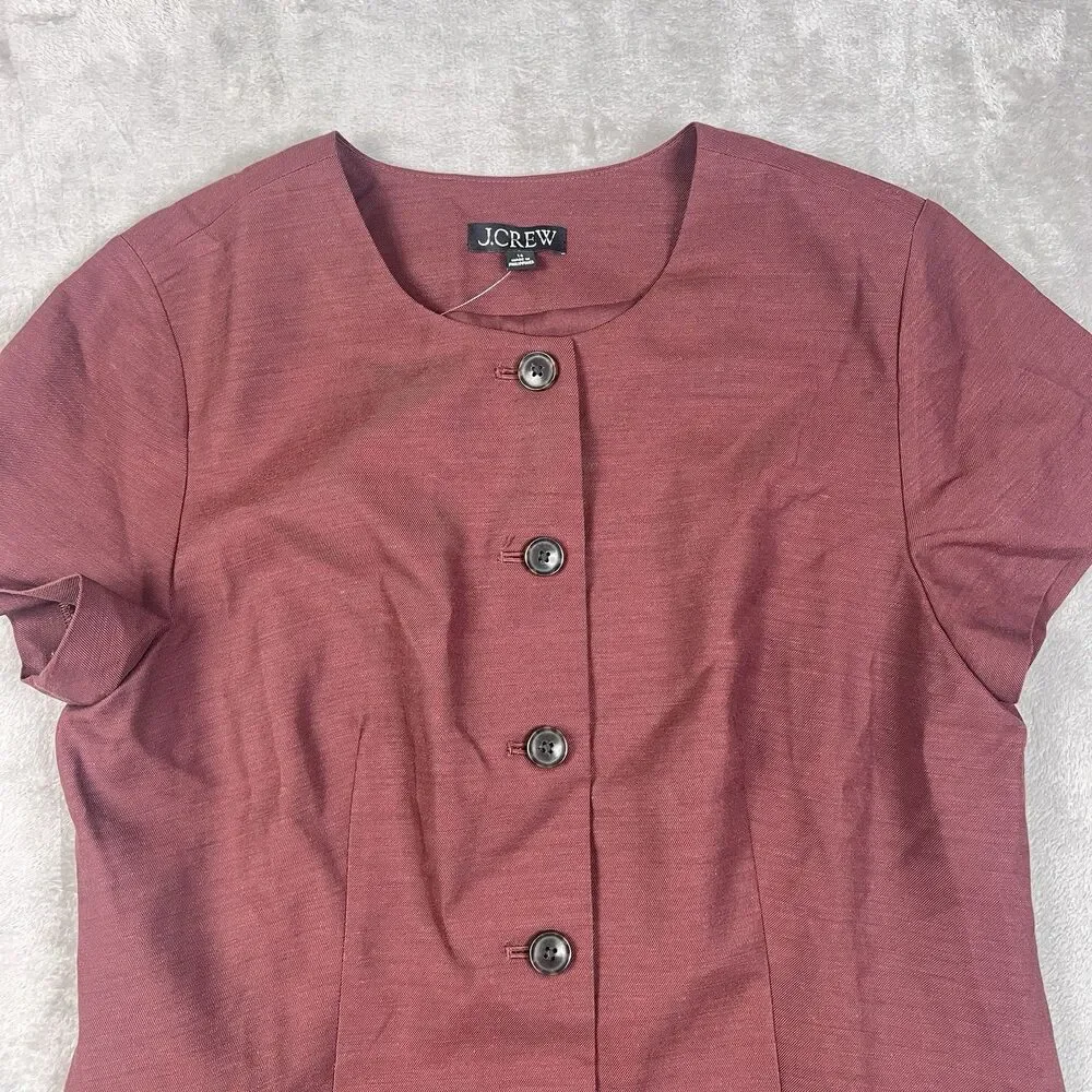 J Crew Parc Dress Womens 16 Brown Linen Blend Button Front Mini Career Preppy